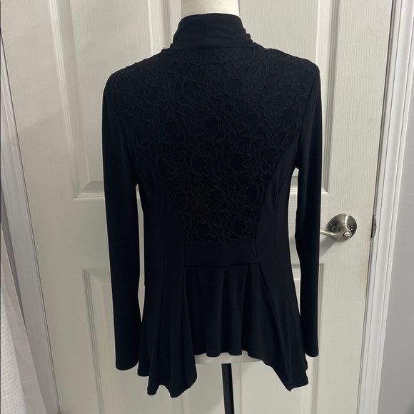 Joseph Ribkoff Elegant Fitted Black Cover Up Jacket Long Sleeves Lace Back Sz 10 - Picture 4 of 12